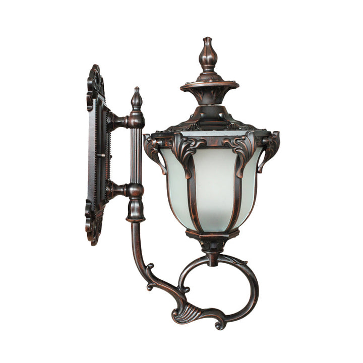 Skørter | Scrolling Am Metal Wall Lamp Rustic 1 Bulb Outdoor Wall Light with Opal Glass Shade in Brass/Coffee