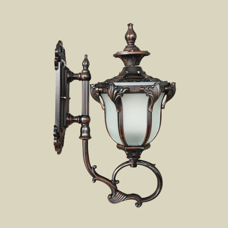 Skørter | Scrolling Am Metal Wall Lamp Rustic 1 Bulb Outdoor Wall Light with Opal Glass Shade in Brass/Coffee