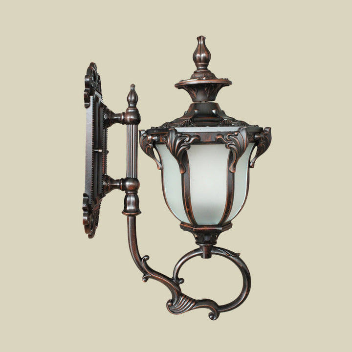 Skørter | Scrolling Am Metal Wall Lamp Rustic 1 Bulb Outdoor Wall Light with Opal Glass Shade in Brass/Coffee