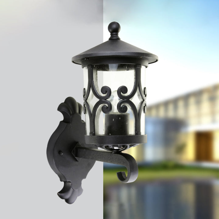 Skørter | Clear Glass black Wall-mounted lantern Single bulb Retro Wall lamp Fixture for Courtyard