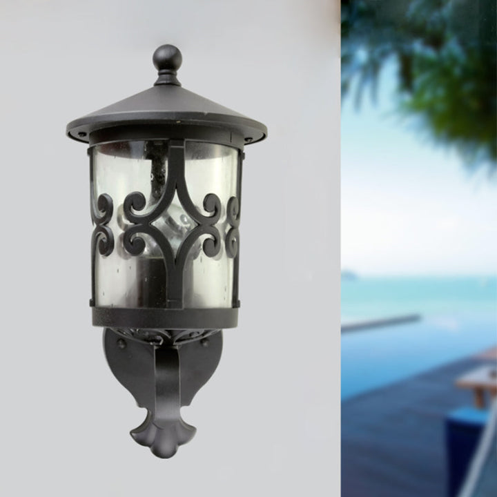 Skørter | Clear Glass black Wall-mounted lantern Single bulb Retro Wall lamp Fixture for Courtyard
