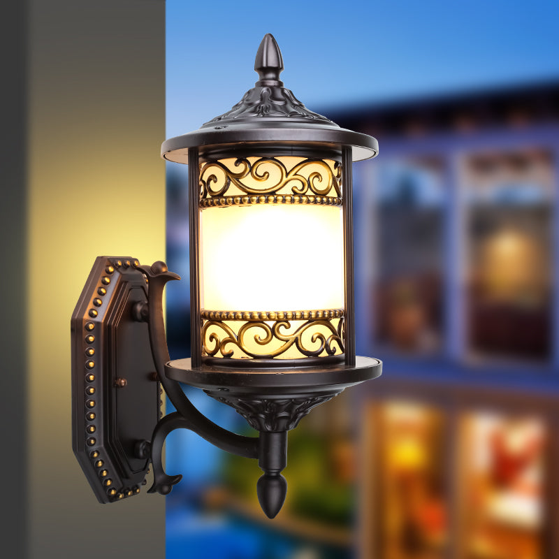 Skørter | Swoop Opal Glass Wall Light Country House Style Single Shade Garden Wall Light in Dark Coffee