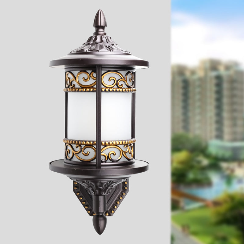 Skørter | Swoop Opal Glass Wall Light Country House Style Single Shade Garden Wall Light in Dark Coffee