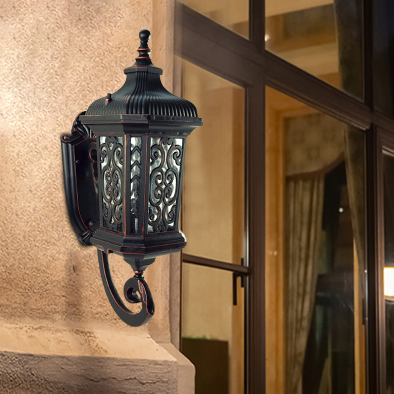 Skørter | Metal Black Wall Mounted Lighting Lantern Single Head Lodge Wall Lamp Fixture for Courtyard, Up/Down