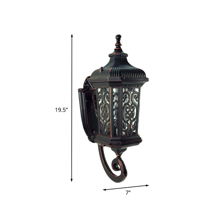 Skørter | Metal Black Wall Mounted Lighting Lantern Single Head Lodge Wall Lamp Fixture for Courtyard, Up/Down