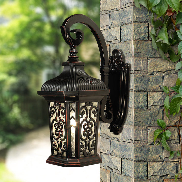 Skørter | Metal Black Wall Mounted Lighting Lantern Single Head Lodge Wall Lamp Fixture for Courtyard, Up/Down