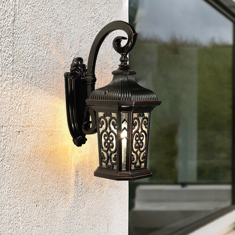 Skørter | Metal Black Wall Mounted Lighting Lantern Single Head Lodge Wall Lamp Fixture for Courtyard, Up/Down