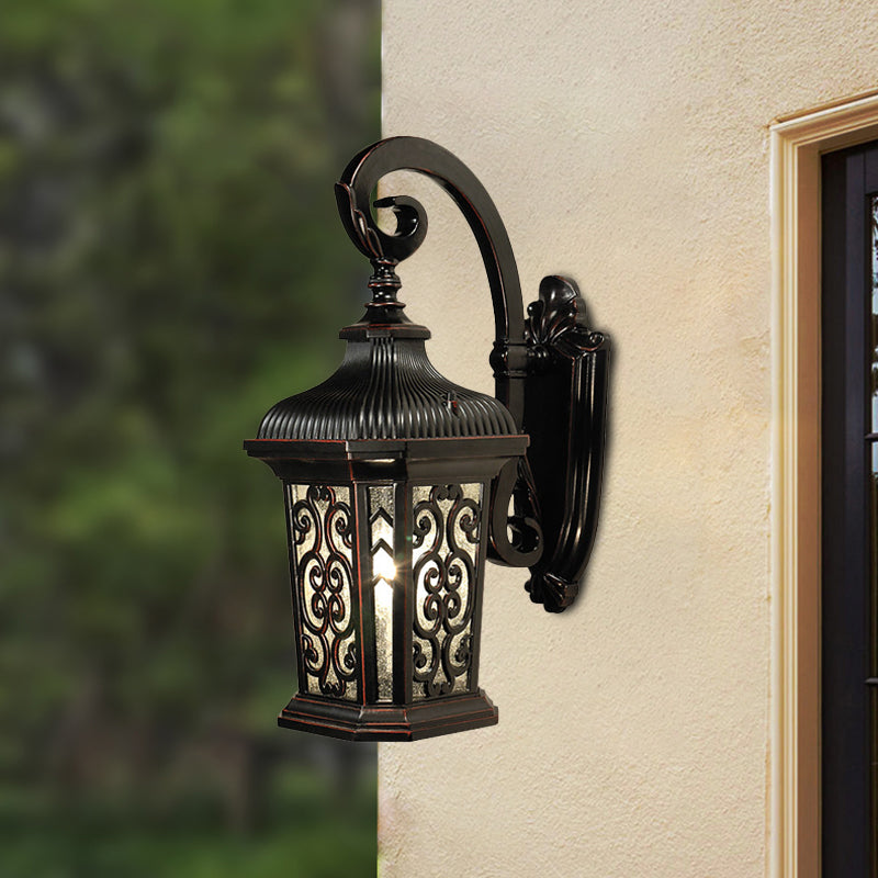 Skørter | Metal Black Wall Mounted Lighting Lantern Single Head Lodge Wall Lamp Fixture for Courtyard, Up/Down