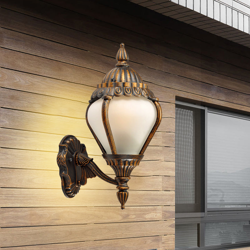 Skørter | Frosted Glass Bronze Wall Lighting Lantern Single Bulb Rustic Wall Light Fixture for Outdoors, Up/Down