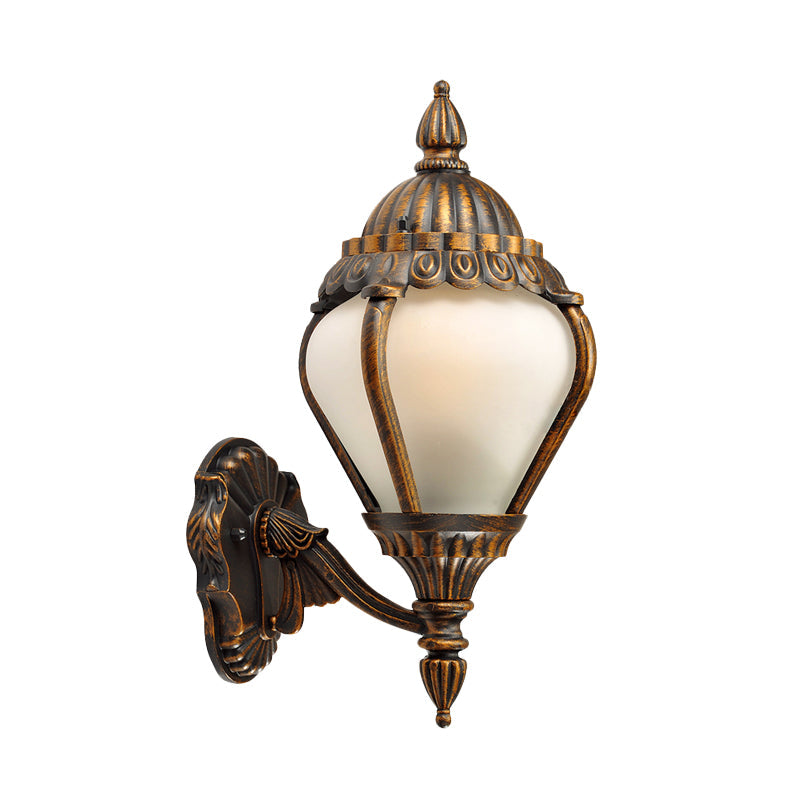 Skørter | Frosted Glass Bronze Wall Lighting Lantern Single Bulb Rustic Wall Light Fixture for Outdoors, Up/Down