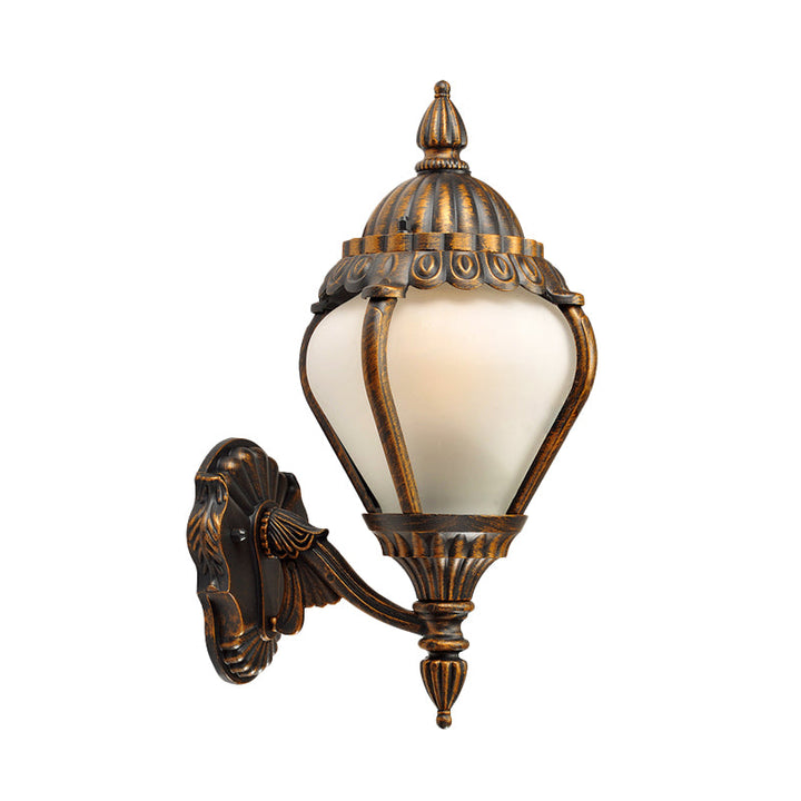Skørter | Frosted Glass Bronze Wall Lighting Lantern Single Bulb Rustic Wall Light Fixture for Outdoors, Up/Down