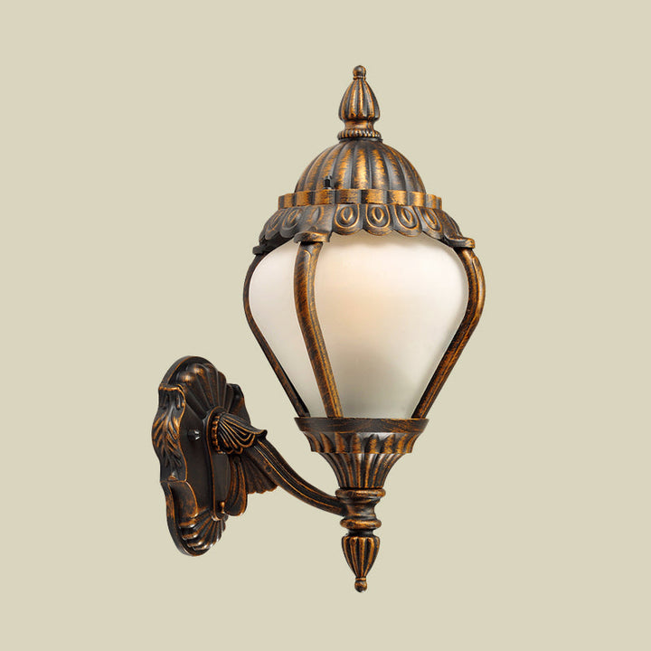 Skørter | Frosted Glass Bronze Wall Lighting Lantern Single Bulb Rustic Wall Light Fixture for Outdoors, Up/Down