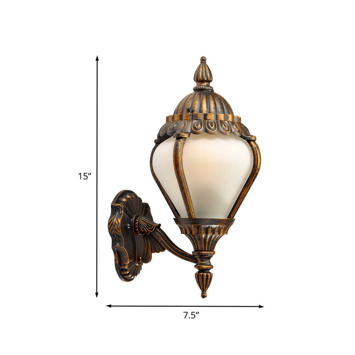 Skørter | Frosted Glass Bronze Wall Lighting Lantern Single Bulb Rustic Wall Light Fixture for Outdoors, Up/Down