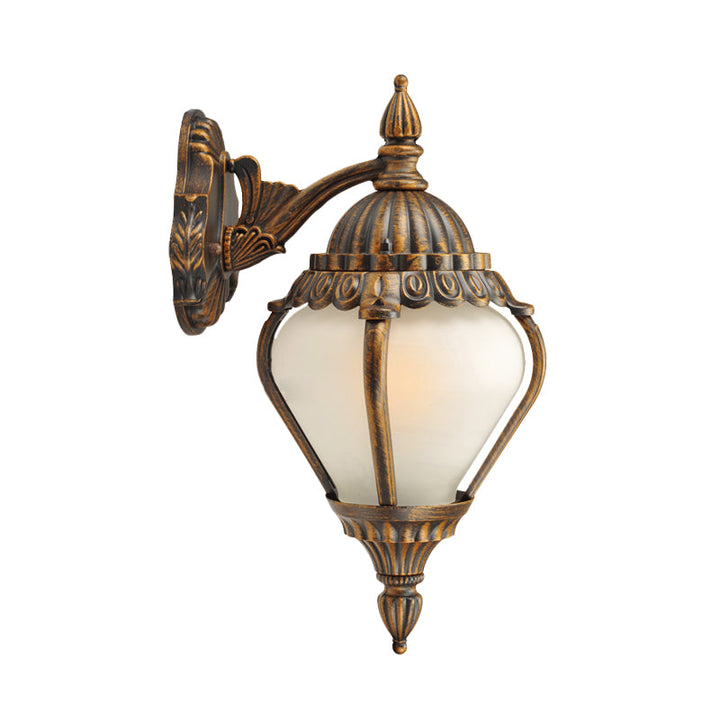 Skørter | Frosted Glass Bronze Wall Lighting Lantern Single Bulb Rustic Wall Light Fixture for Outdoors, Up/Down