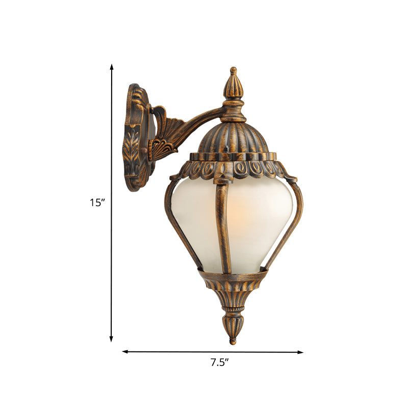 Skørter | Frosted Glass Bronze Wall Lighting Lantern Single Bulb Rustic Wall Light Fixture for Outdoors, Up/Down