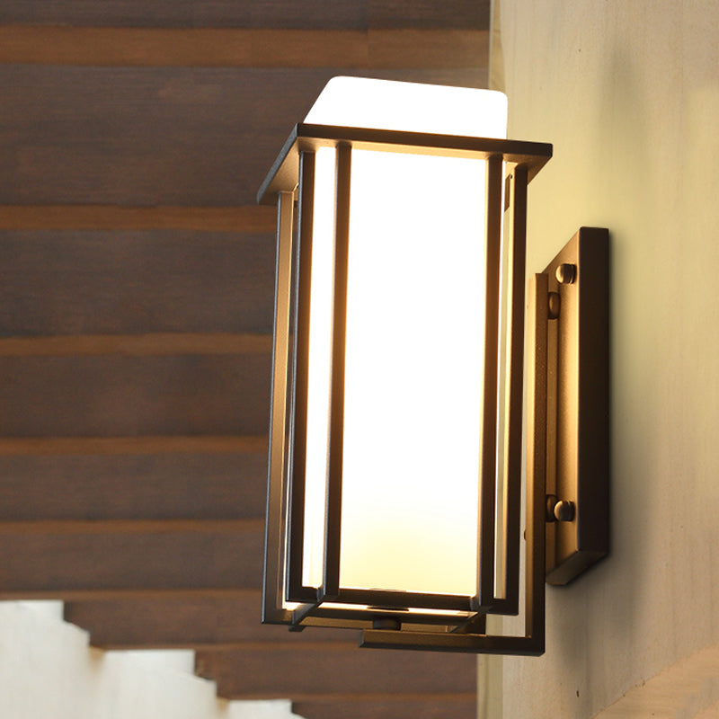 Skørter | Black 1 Bulb Wall Mounted Lamp Vintage Frosted Glass Rectangle Wall Lighting Ideas with Metal Frame