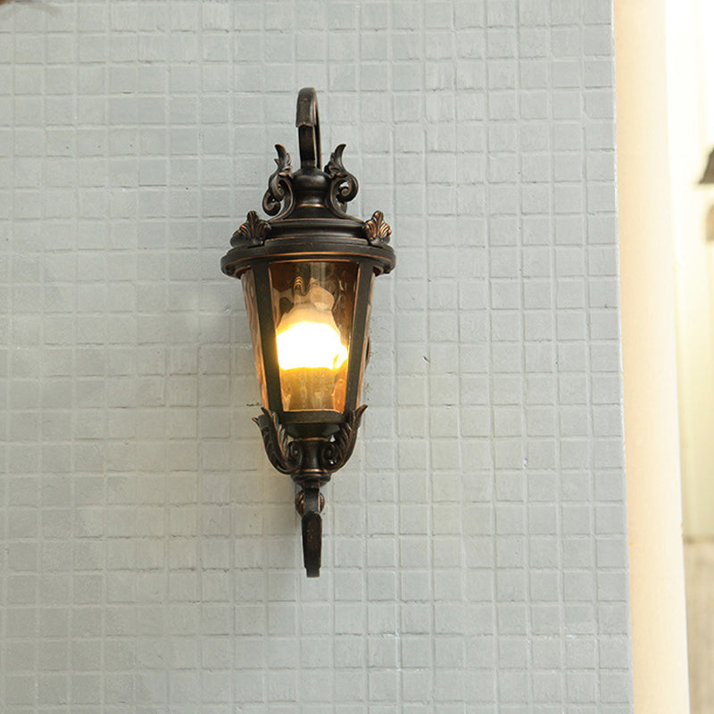 Skørter | 1-Main Wall Lamp Cottage Patio Wall Lamp with Lantern Amber Dimple Glass Shade in Black