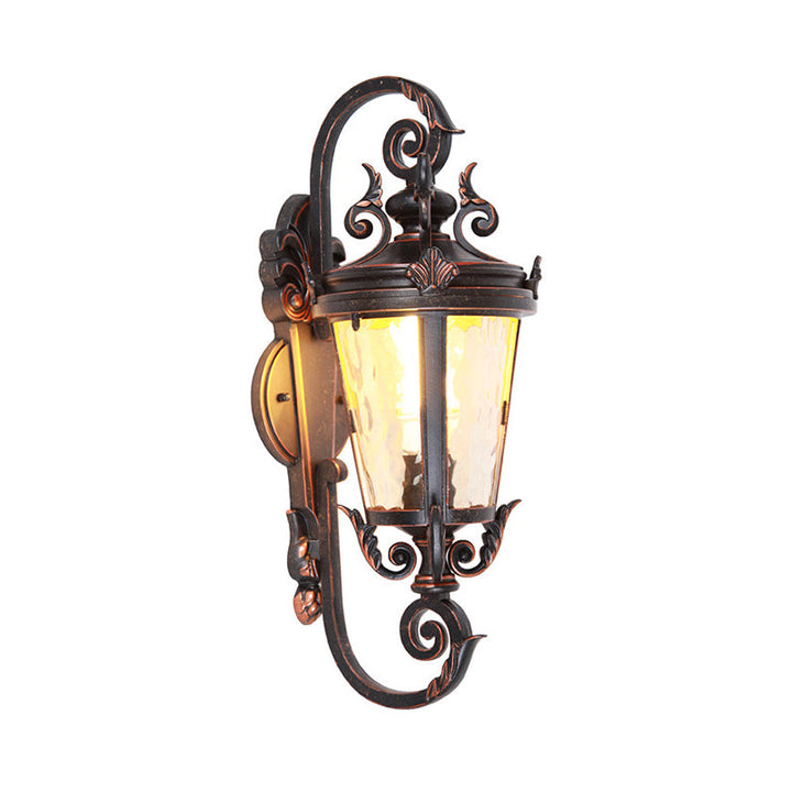 Skørter | 1-Main Wall Lamp Cottage Patio Wall Lamp with Lantern Amber Dimple Glass Shade in Black