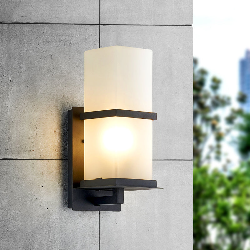 Skørter | 1 Head White Glass Wall Mounted Light Lodge Black Rectangle Courtyard Wall Lighting