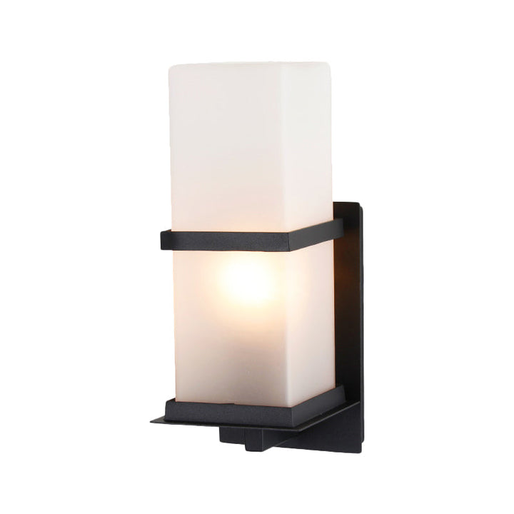 Skørter | 1 Head White Glass Wall Mounted Light Lodge Black Rectangle Courtyard Wall Lighting