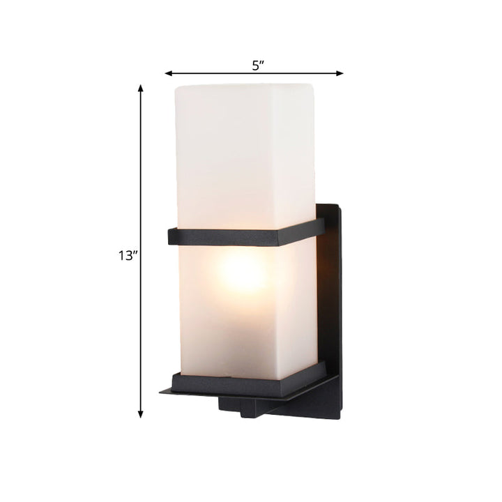 Skørter | 1 Head White Glass Wall Mounted Light Lodge Black Rectangle Courtyard Wall Lighting
