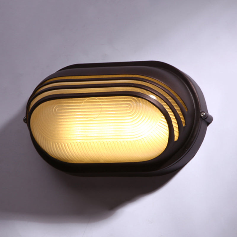 Skørter | Half-circle/oval wall-mounted flush farmhouse matte ribbed glass 1 light coffee wall lamp