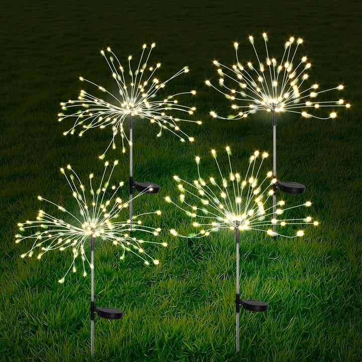 Lisslune | 4 Piece Solar Firework Garden Lights - Weatherproof LED Decorative Lighting, Solar Energy for Garden and Patio