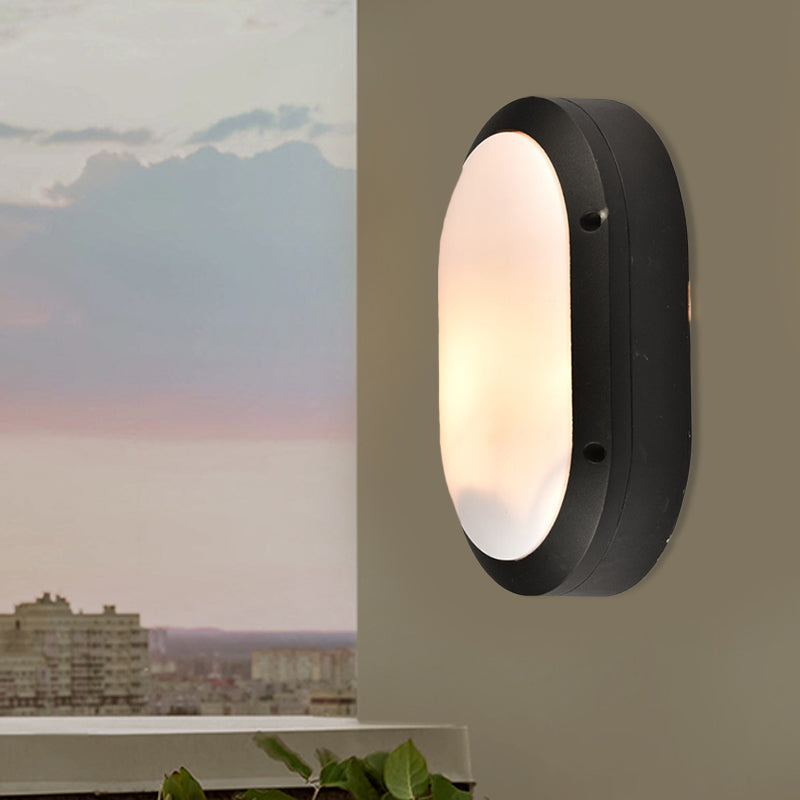 Skørter | 1 Light Wall Lamp Classic Style Elliptical Opal Glass Wall Mounted Lighting in Black with/without Frame