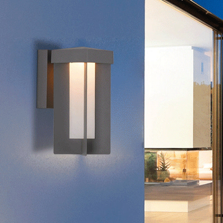 Skørter | 1 Lamp Rectangular Wall Lamp Traditional Gray Design Aluminum Surface Wall Fixture with Cream Glass Shade