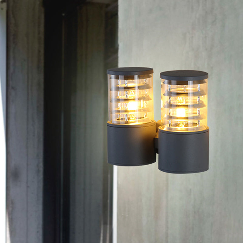 Skørter | Cylinder Clear Glass Wall Lighting Wall Light Country 2 Lights Outdoor Wall Mounted Lamp in Gray with Interior Multiple Circle