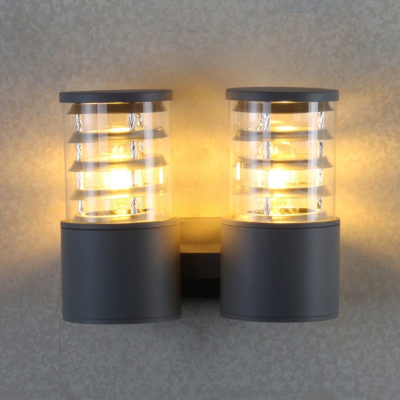 Skørter | Cylinder Clear Glass Wall Lighting Wall Light Country 2 Lights Outdoor Wall Mounted Lamp in Gray with Interior Multiple Circle