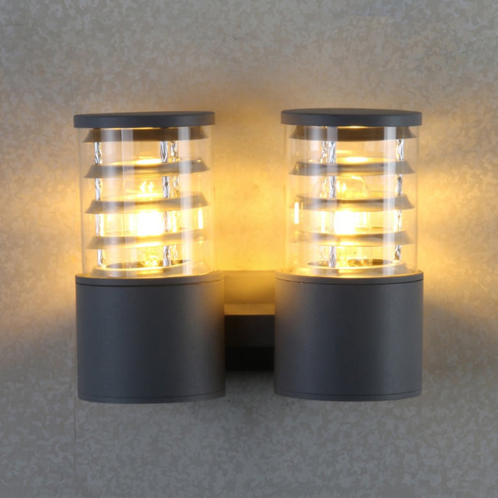 Skørter | Cylinder Clear Glass Wall Lighting Wall Light Country 2 Lights Outdoor Wall Mounted Lamp in Gray with Interior Multiple Circle