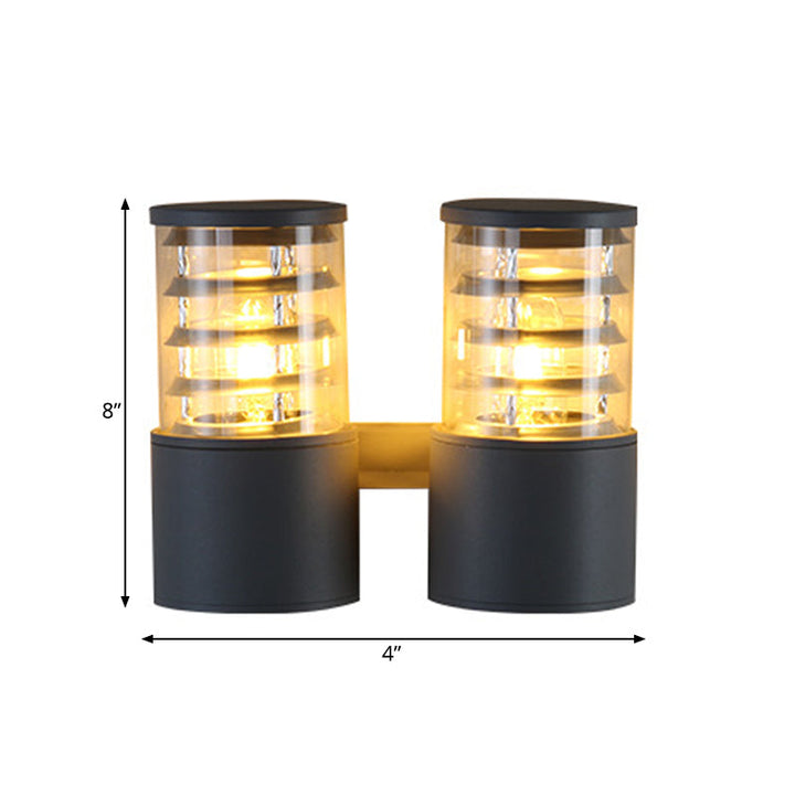 Skørter | Cylinder Clear Glass Wall Lighting Wall Light Country 2 Lights Outdoor Wall Mounted Lamp in Gray with Interior Multiple Circle