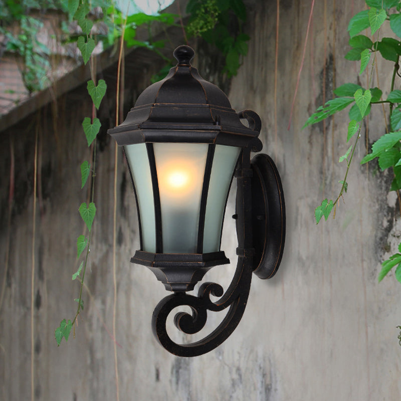 Skørter | Frosted Glass Black Wall Lamp Lantern Shape 1 Head Traditional Wall Lamp