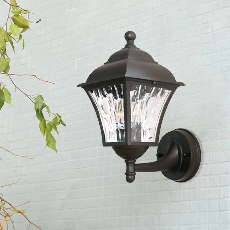 Skørter | 1-Pear Wall Lighting Fixture Country House Garden Wall Light with Lantern Clear Glass-Dimpled Shade in Dark Coffee