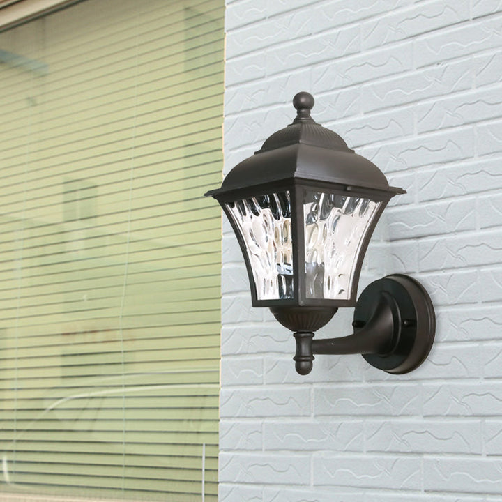 Skørter | 1-Pear Wall Lighting Fixture Country House Garden Wall Light with Lantern Clear Glass-Dimpled Shade in Dark Coffee