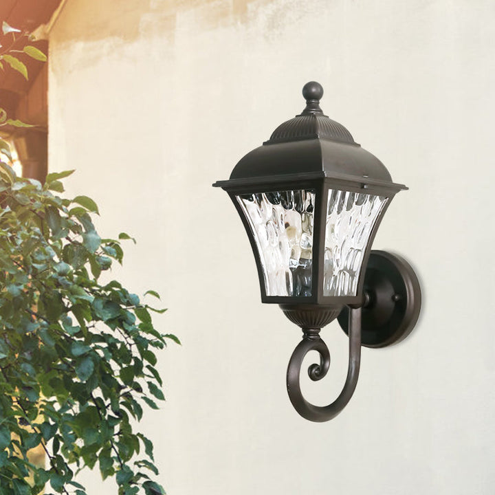 Skørter | 1-Pear Wall Lighting Fixture Country House Garden Wall Light with Lantern Clear Glass-Dimpled Shade in Dark Coffee