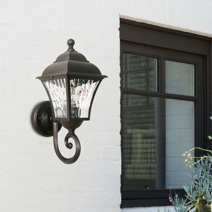 Skørter | 1-Pear Wall Lighting Fixture Country House Garden Wall Light with Lantern Clear Glass-Dimpled Shade in Dark Coffee