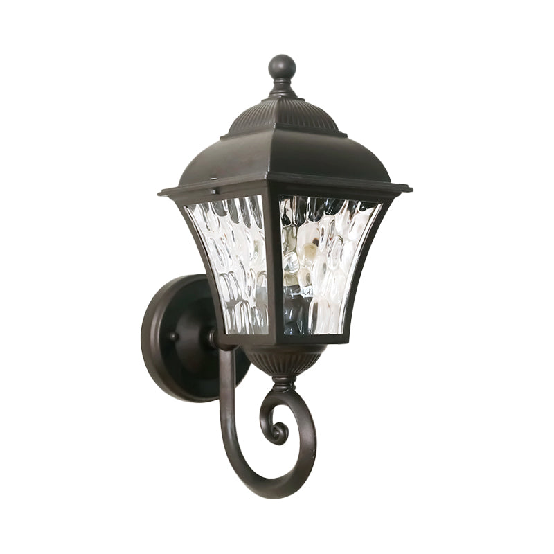 Skørter | 1-Pear Wall Lighting Fixture Country House Garden Wall Light with Lantern Clear Glass-Dimpled Shade in Dark Coffee