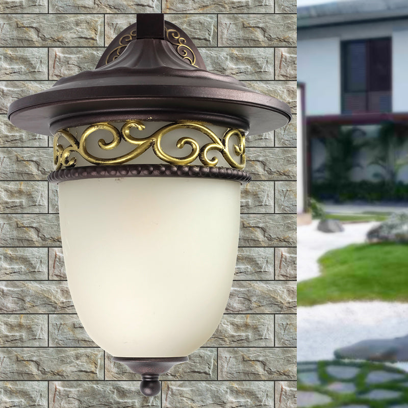 Skørter | 1-Head Wall Mount Light Rustic Extended Dome Frosted Glass Wall Lamp in Black for Outdoor