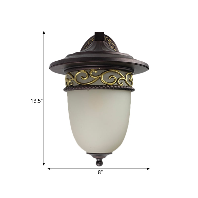 Skørter | 1-Head Wall Mount Light Rustic Extended Dome Frosted Glass Wall Lamp in Black for Outdoor