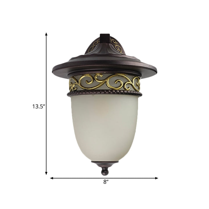 Skørter | 1-Head Wall Mount Light Rustic Extended Dome Frosted Glass Wall Lamp in Black for Outdoor