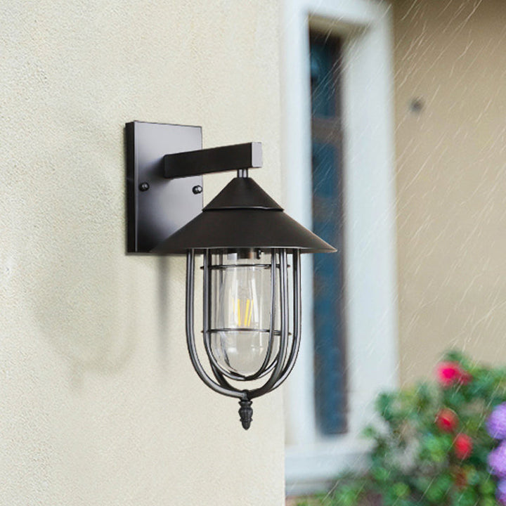 Skørter | Clear Glass Black/Bronze Wall Hanging Lamp Capsule 1 Light Vintage-Style Wall Light with Metal Cage