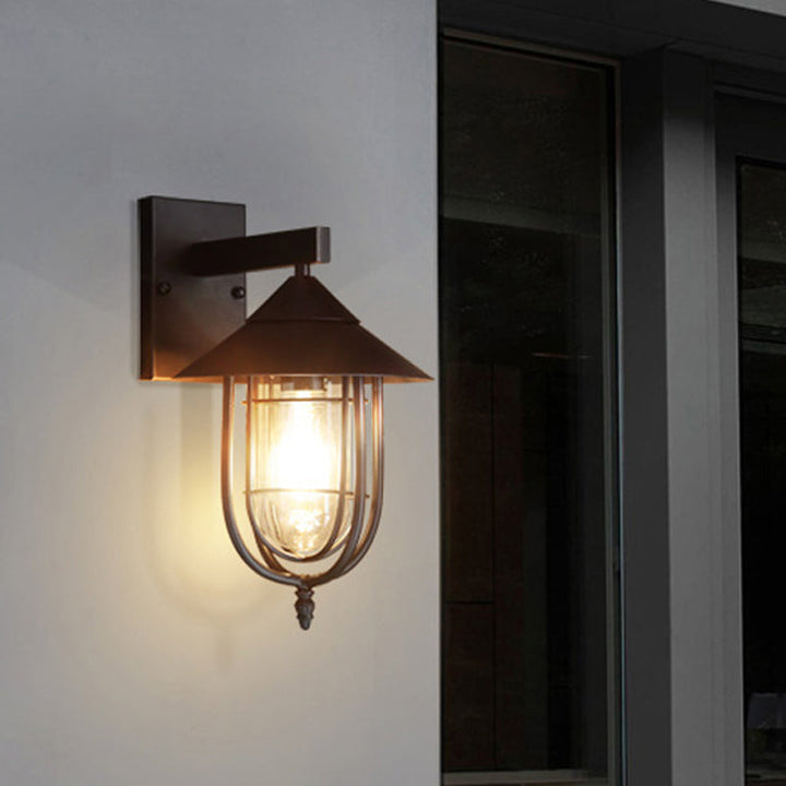 Skørter | Clear Glass Black/Bronze Wall Hanging Lamp Capsule 1 Light Vintage-Style Wall Light with Metal Cage