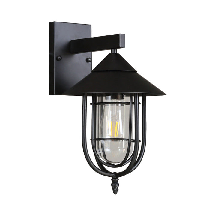 Skørter | Clear Glass Black/Bronze Wall Hanging Lamp Capsule 1 Light Vintage-Style Wall Light with Metal Cage