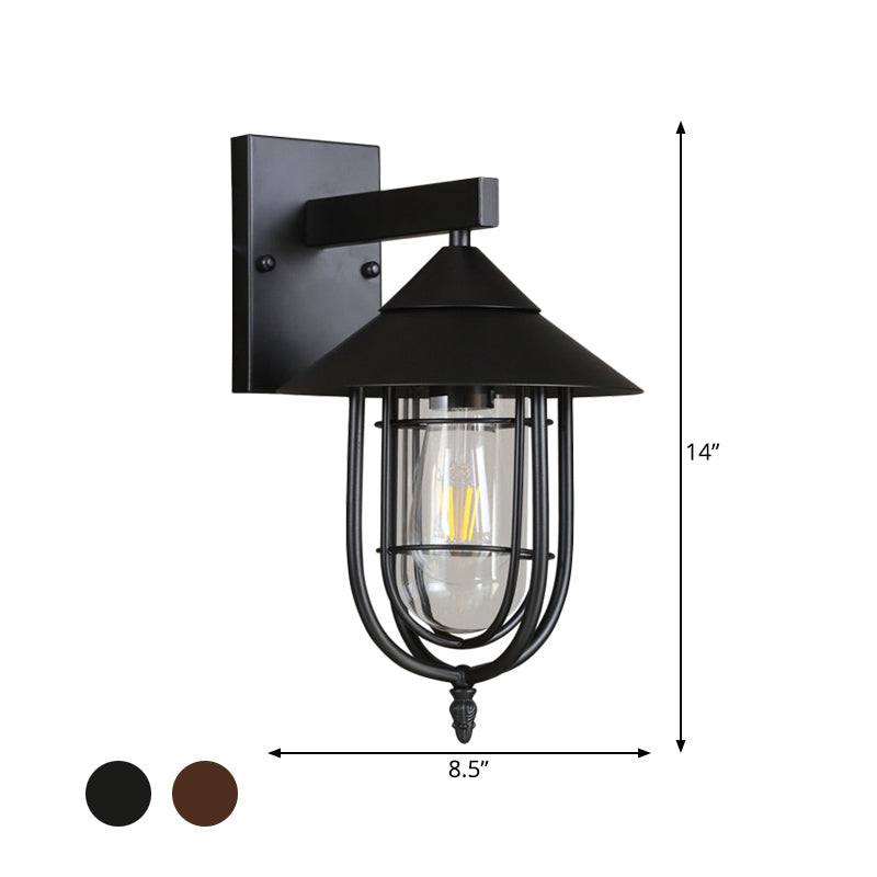 Skørter | Clear Glass Black/Bronze Wall Hanging Lamp Capsule 1 Light Vintage-Style Wall Light with Metal Cage
