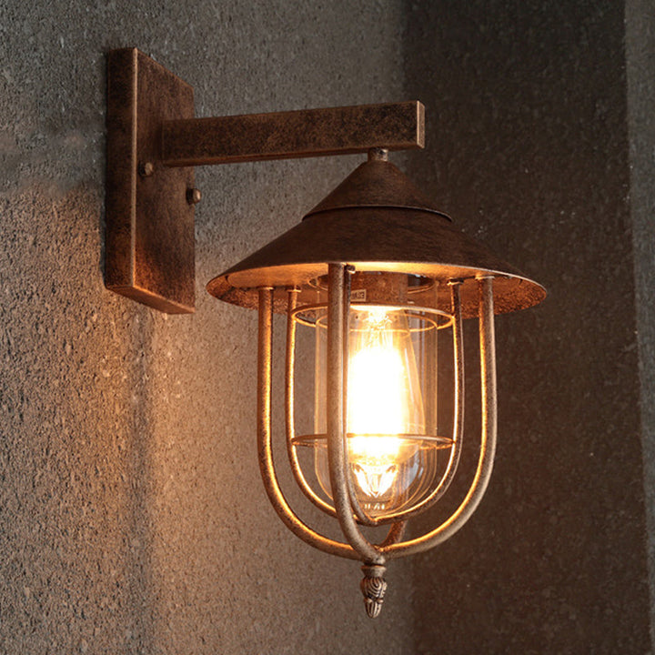 Skørter | Clear Glass Black/Bronze Wall Hanging Lamp Capsule 1 Light Vintage-Style Wall Light with Metal Cage