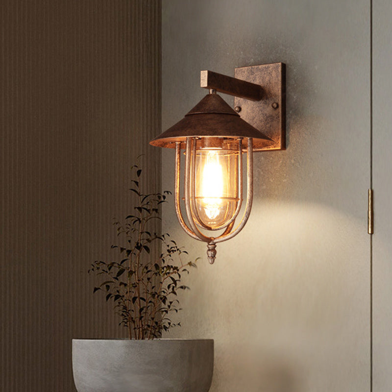 Skørter | Clear Glass Black/Bronze Wall Hanging Lamp Capsule 1 Light Vintage-Style Wall Light with Metal Cage