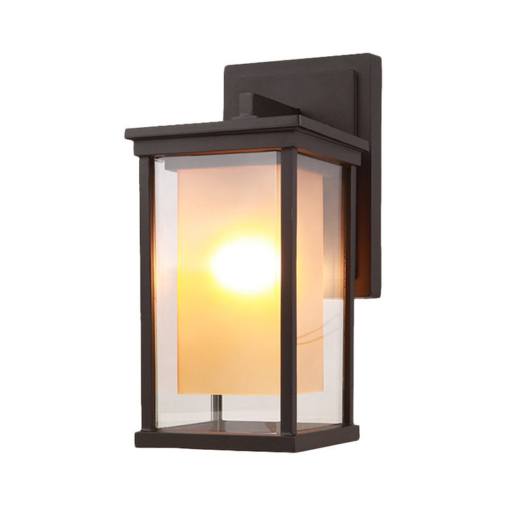 Skørter | 1 Bulb Wall Light Lodge Yard Amber Glass Wall Lamp with Rectangular Clear Glass Shade in Black