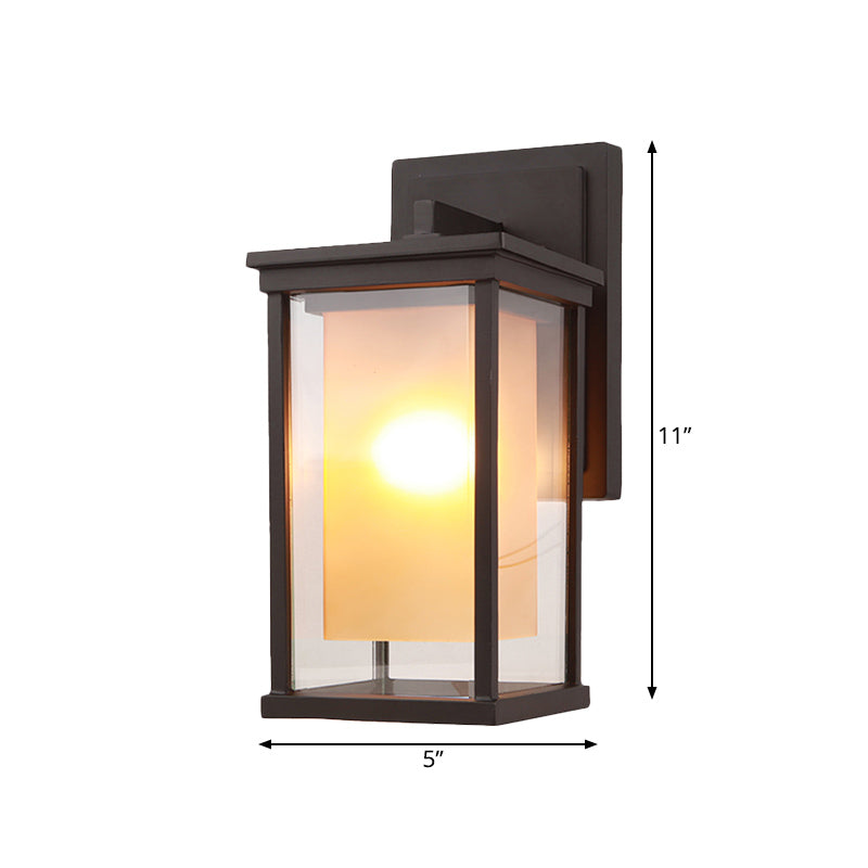 Skørter | 1 Bulb Wall Light Lodge Yard Amber Glass Wall Lamp with Rectangular Clear Glass Shade in Black